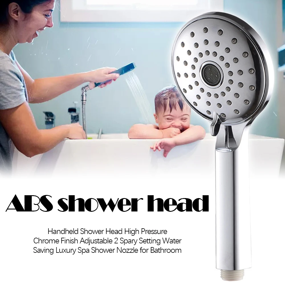 

Handheld Shower Head High Pressure Chrome Finish Adjustable 2 Spary Setting Water Saving Luxury Spa Shower Nozzle For Bathroom