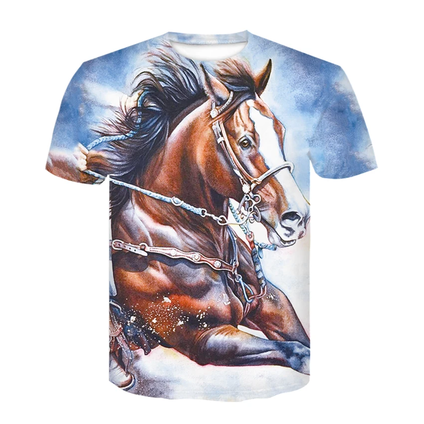 

3D high quality cool cool horse head street wear short sleeve T-shirt 2021 summer round neck personality T-shirt fashion