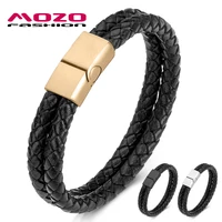 mozo fashion new trendy simple men bracelet leather chain bracelet stainless steel buckle bracelet high quality women jewelry