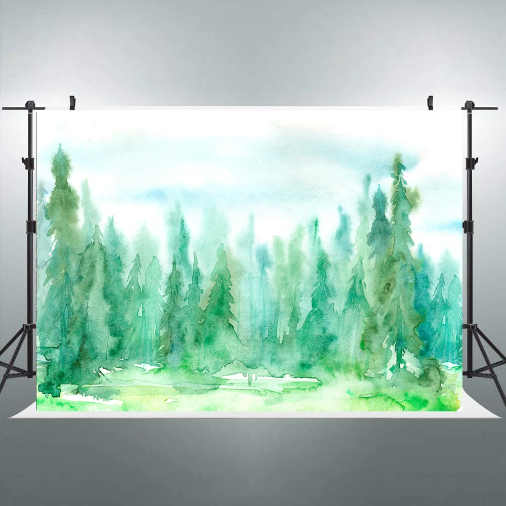 Фон BEIPOTO с изображением соснового леса рождественской елки акварель сельская