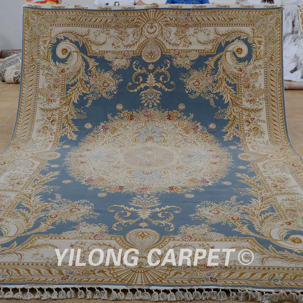 Yilong 8 3 'x 11 5' топ турецкий ковёр из шелка и шерсти ручной работы Синий