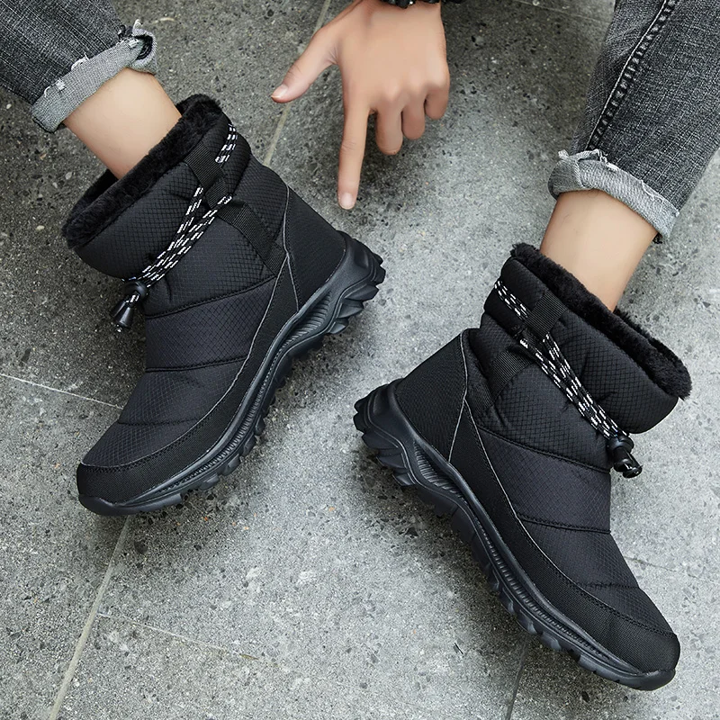 Мужские повседневные стеганые сапоги для мужчин Зимняя теплая плюшевая