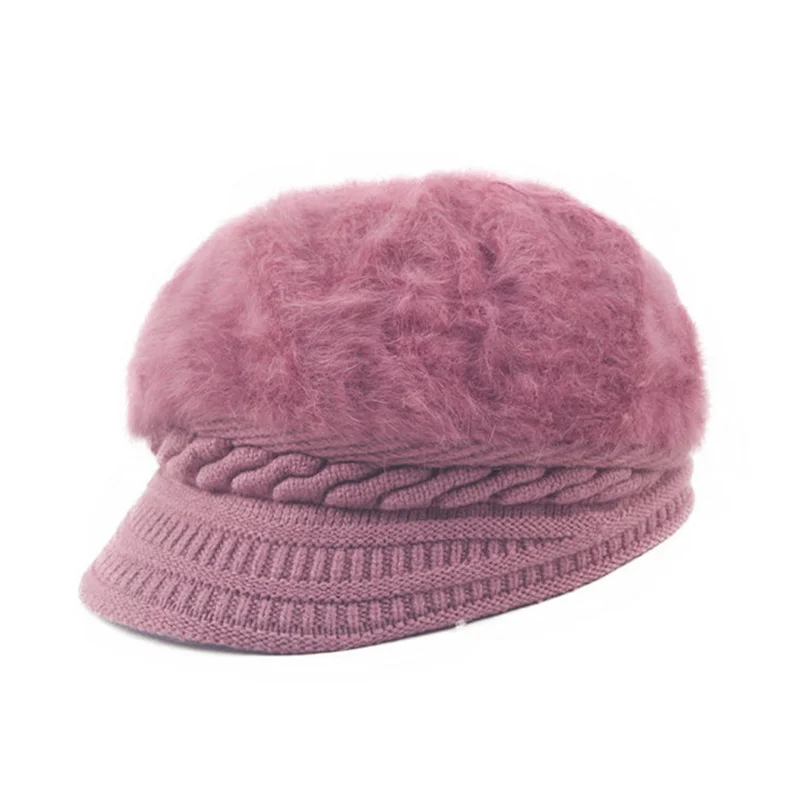 2019 новая зимняя Для женщин берет из кроличьего меха шапка на плоской подошве с