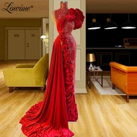 lowime customized beaded elegant evening dresses 2021 dubai long party gown for wedding plus size mermaid ruffles prom dress