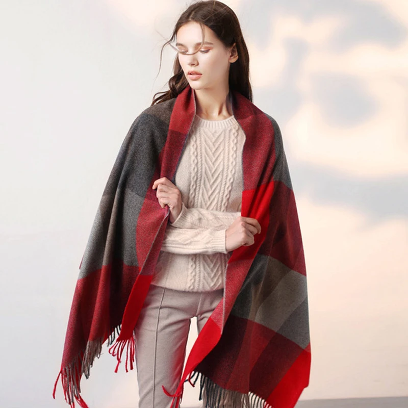 

380G Thickening Wool Scarf 2019 New Female Classic 200*70cm Winter Warm Plaid Cashmere Scarf Pashmina Tassels Women Wrap Shawl