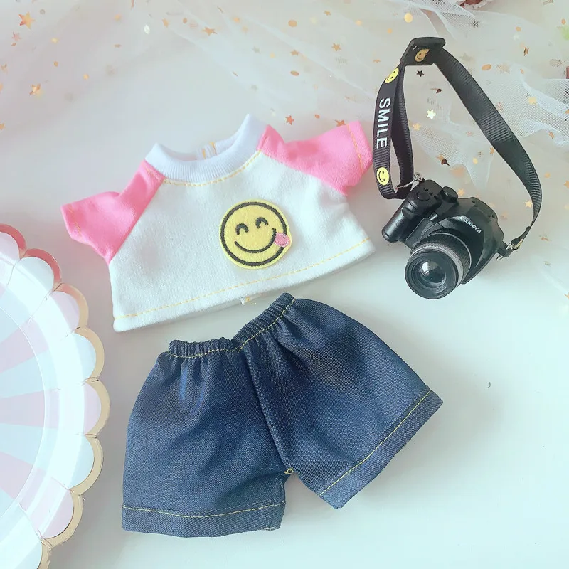 

Платье для малышей 20 см, белая футболка, ковбойские брюки с широкими штанинами, Рыбацкая шляпа 20 см, одежда для малышей Exo, аксессуары для кук...