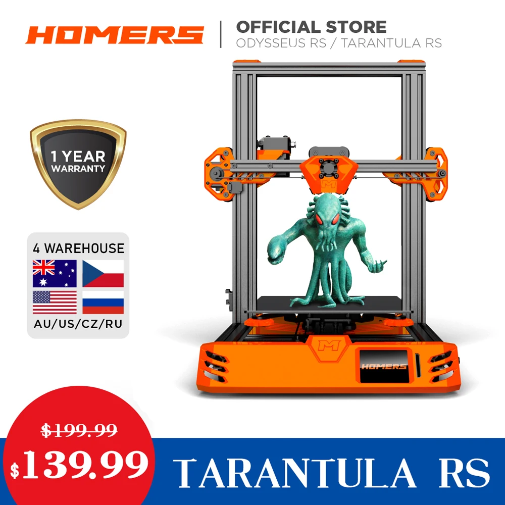 

2020 Newest 3D Printer Homers Odysseus/TEVO Tarantula Pro RS 235x235x250mm Printing Size The most Affordable 3D Printer DIY Kits