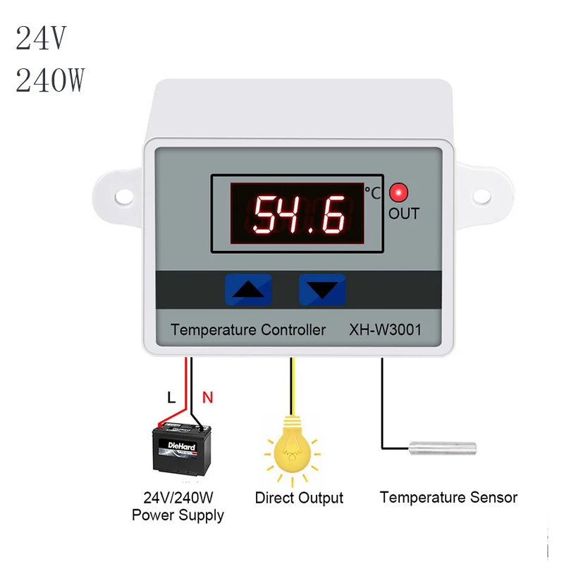 24V 10A 12V 24V 110V 220VAC цифровой микрокомпьютер светодиодный температурный контроль-W3001 для инкубатора охлаждение, отопление переключатель термостата - Цвет: 24V