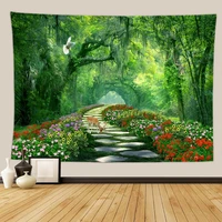 psychedelic forest wall tapestry trippy mushroom tree floral animals witchcraft wall hanging mandala carpet dorm decoration home