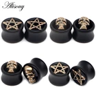 Alisouy 2 шт. черные деревянные затычки для ушей телесные туннели череп в форме звезды пирсинг ювелирный Калибр растягиватель расширитель ювелирные изделия