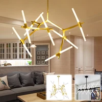 tree branch gold simple ceiling hanging light lamp led rotatable modern glass tube rod pipe led pendant light for foyer living