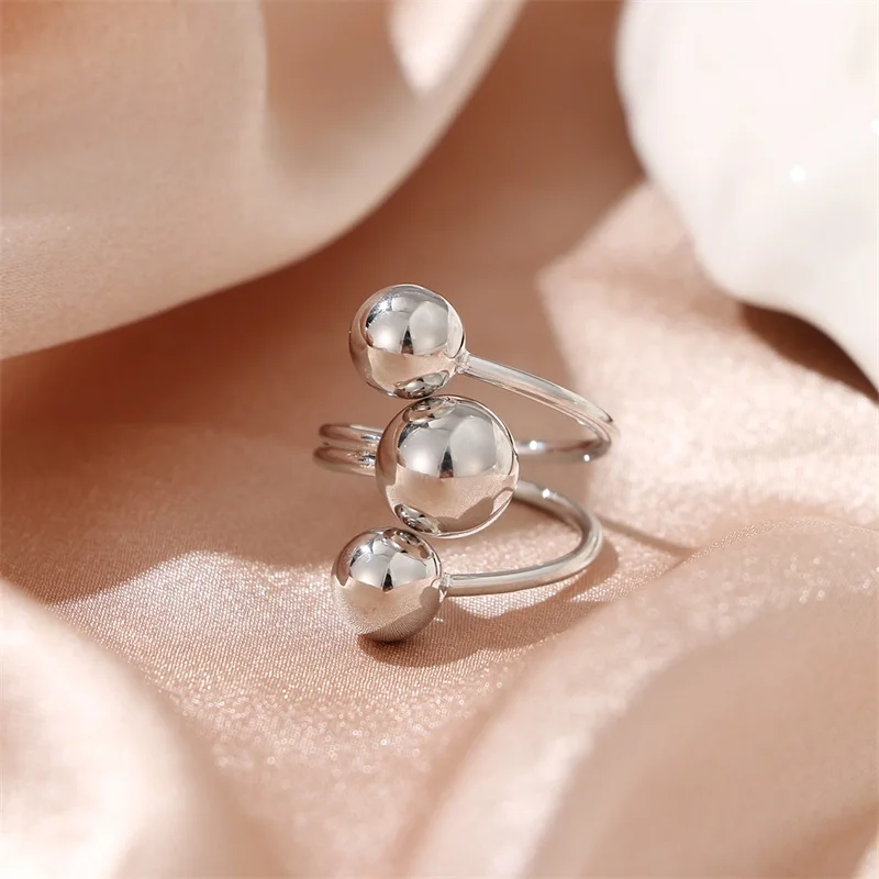 

EN Silver Color Engagement Rings for Women Couples Ring Creative Trendy Geometric Multilayer Finger Rings Wedding Party Jewelry