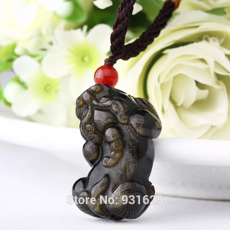 

Красивый натуральный Золотой обсидиан ручная работа китайская подвеска PiXiu на удачу + ожерелье с бесплатными бусинами ювелирные изделия