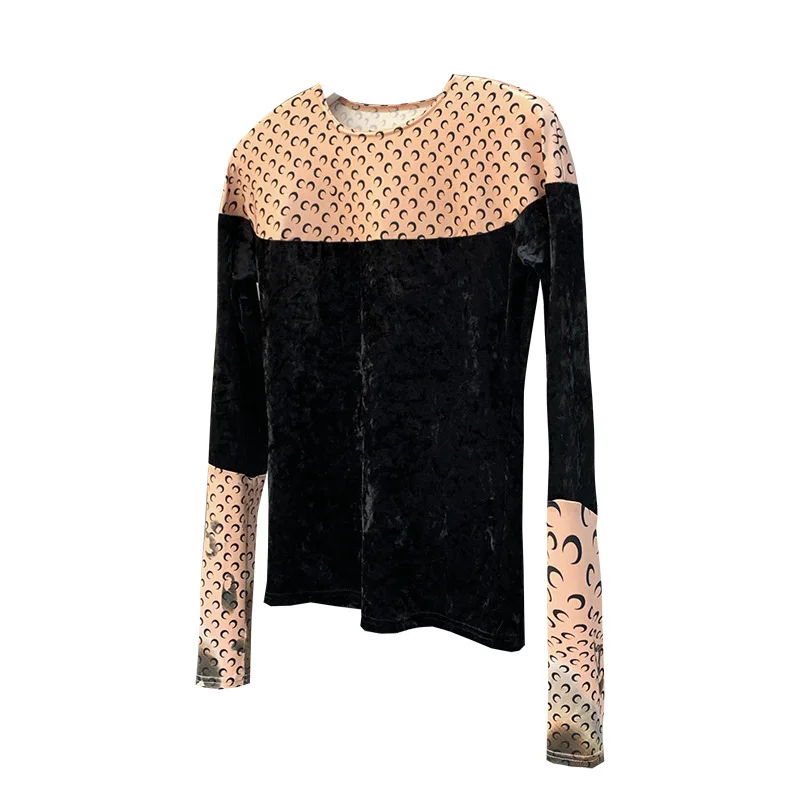 

2020 Bottoming Crescent Light Board Velvet Stitching Women's Slim Bottoming Long Sleeve