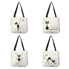 Забавная озорная черная мультяшная кошка с принтом, сумка-тоут, Большая вместительная прочная сумка, двухсторонняя сумка через плечо с принтом ручной работы