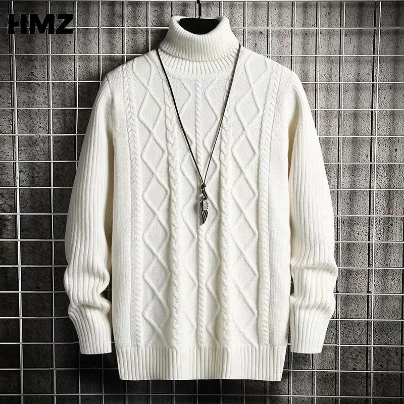 

HMZ 2021 корейский Тонкий Однотонный свитер с высоким воротником мужской зимний пуловер теплый вязаный свитер Классическая однотонная Повсед...