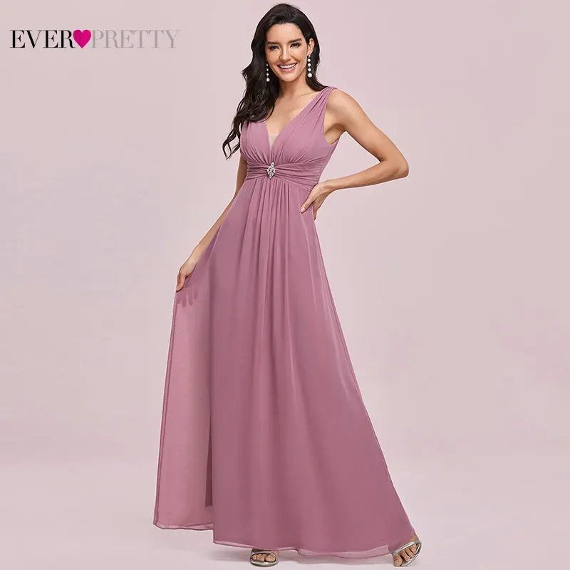 

Plus Size Bridesmaid Dresses Ever Pretty Elegant A Line Double V Neck Sleeveless Long Maxi Wrap Dress Party Gown For Women Robes