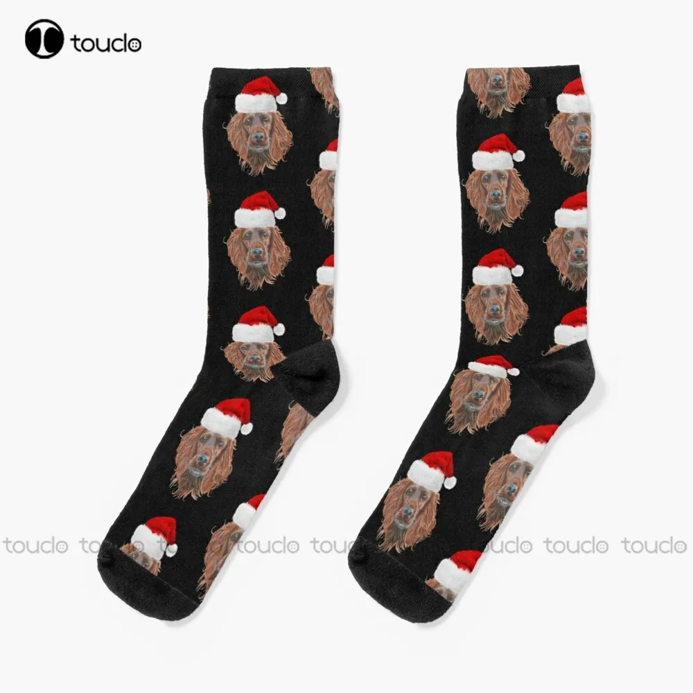 

Christmas Irish Setter Socks Cotton Socks Personalized Custom Unisex Adult Teen Youth Socks 360° Digital Print Christmas Gift