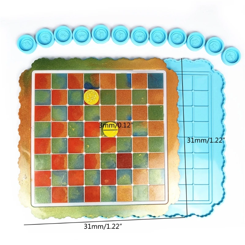 

13MC 2Pc Checker Resin Mold Set International Chess Resin Mold Chess Pieces Irregular Chess Board Resin Silicone Molds Kit