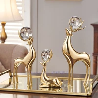 nordic luxury gold copper deer with crystal ball figurines home decor lucky deer statue for living room aesthetic home sculpture
