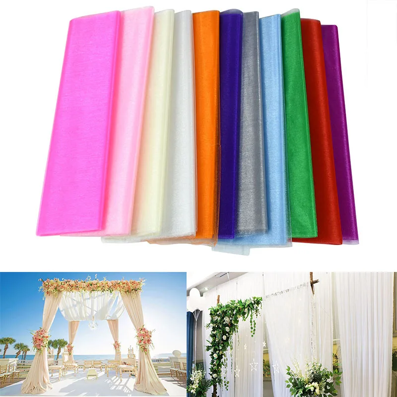 

48cm*5m/48cm*10m Sheer Crystal Organza Tulle Roll Fabric for Wedding Party Decoration DIY Arch Chair sashes Table Runner 20Color