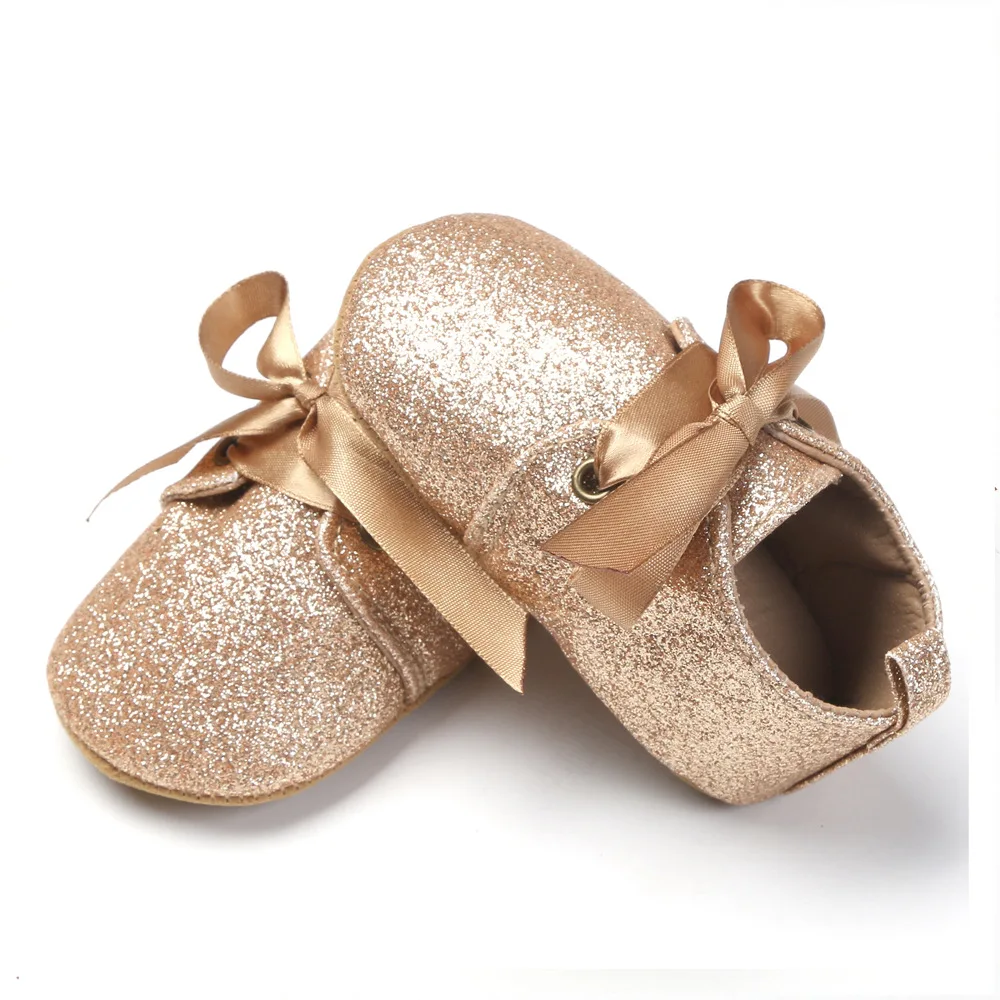 

Glitter baby Girls shoes First walkers Crib shoes Newborn Baby Sequins boot soft sole Leopard Baby lace-up bow shoes