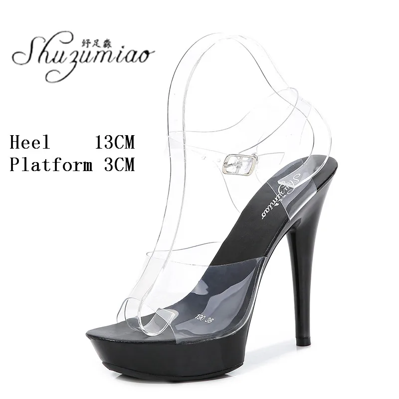 

Performance Shoes Sexy Transparent Super High Heel Sandals Thin Heel 13cm Pole Dance Nightclub Catwalk Large Size Women's Shoes