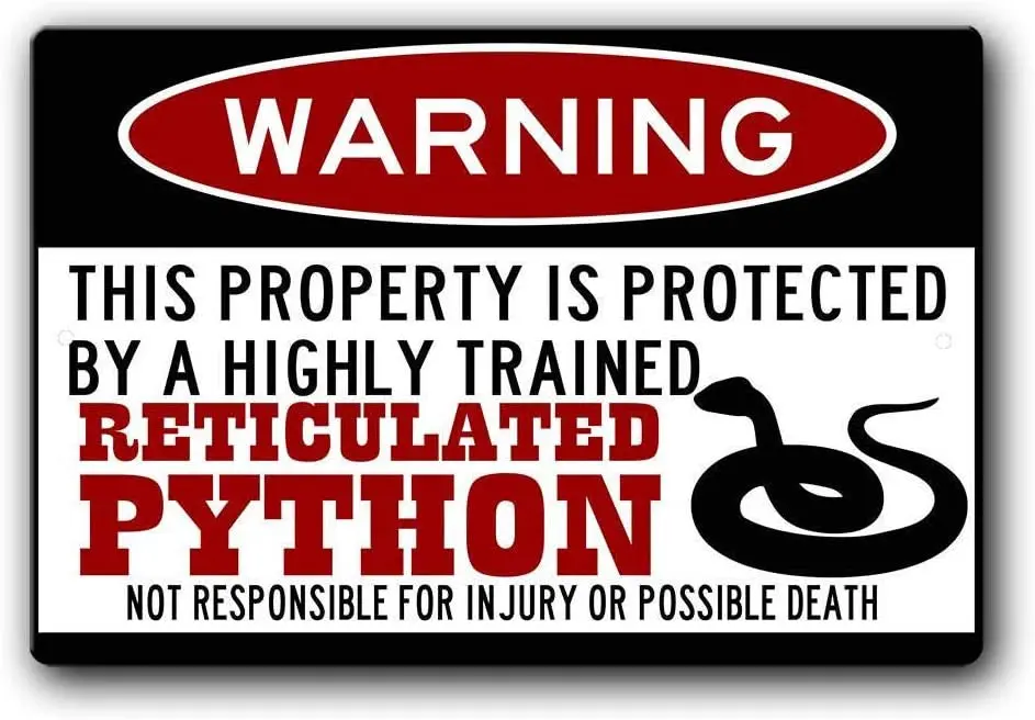 

FemiaD ретикулированный питон, забавные металлические знаки, мяч питон аксессуары, змея предупреждающий знак жестяной знак 8X12 дюймов