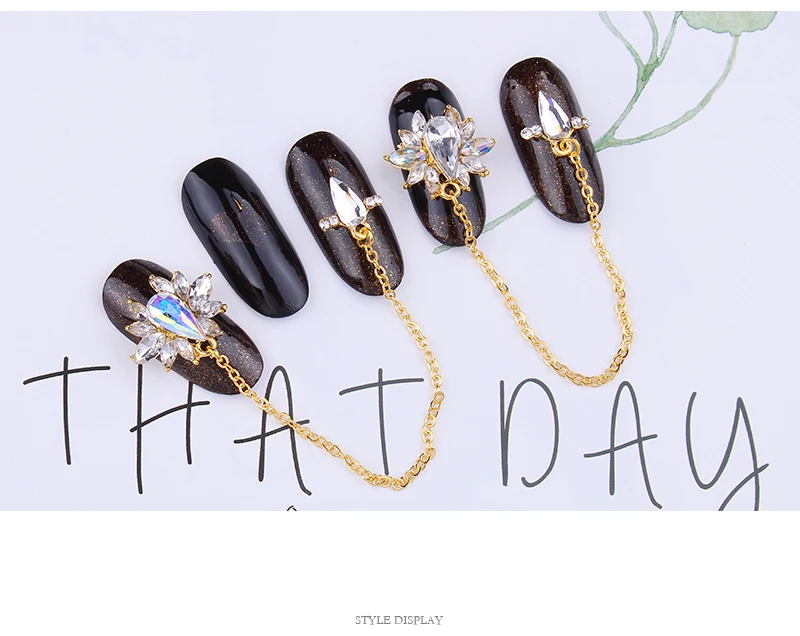 

10or 50 Pcs/Lot 85mm Long chain Glitter Crystal/Rhinestone Charms 3D Nail Strass Beauty Bride Nail Art Crystal AB Alloy Chains