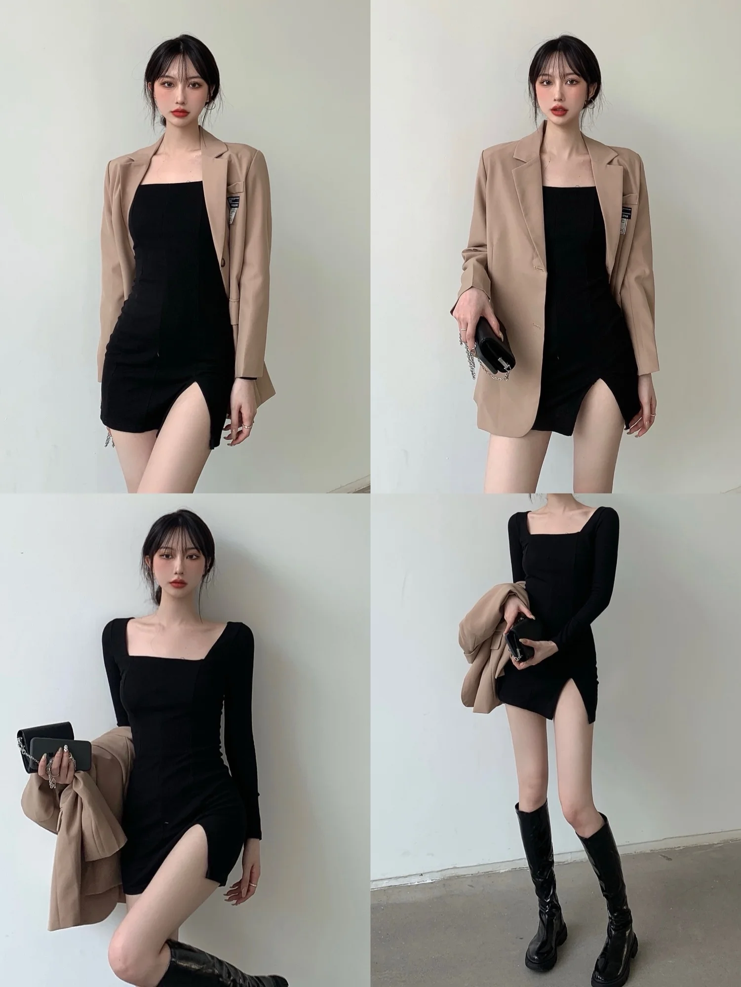 

Женское трикотажное платье с длинным рукавом и квадратным вырезом