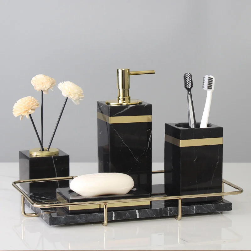 marble bathroom set liquid soap dispenser toothbrush holder gargle cup tray cotton swabtissue box sell separately nordic style free global shipping