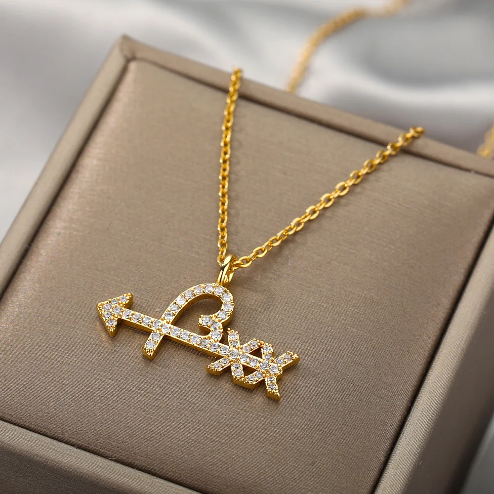 

Romantic Cupid Love Arrow Pendant Necklace for Women Stainless Steel Chain Goth Greece Letter Choker Jewelry Gift One Piece