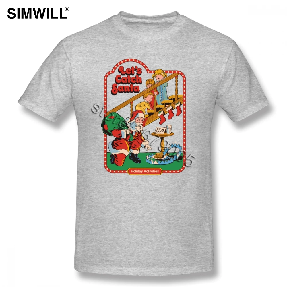 Футболка гранж мужская с принтом Санта Клауса мягкая хлопковая круглым вырезом