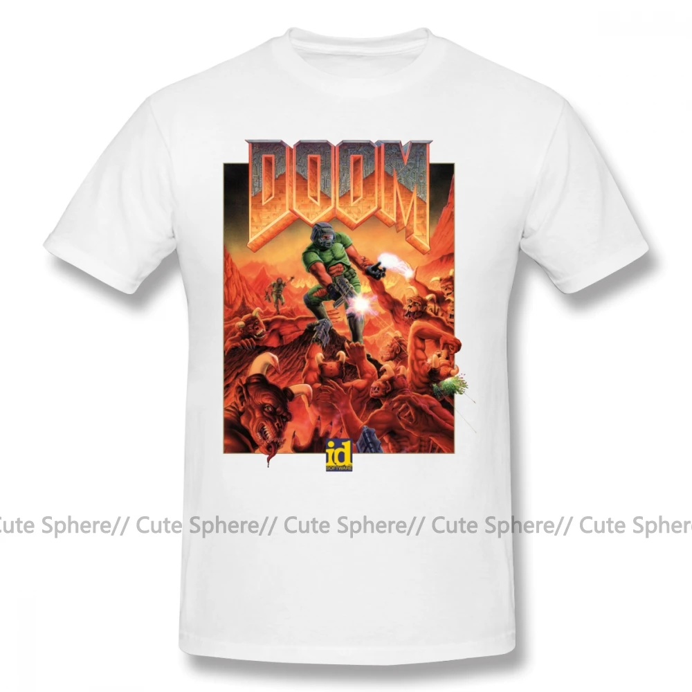 Wolfenstein футболка DOOM CLASSIC COVER футболка с короткими рукавами Мужская футболка с классическим принтом 100 хлопок забавная футболка 5x - Цвет: White