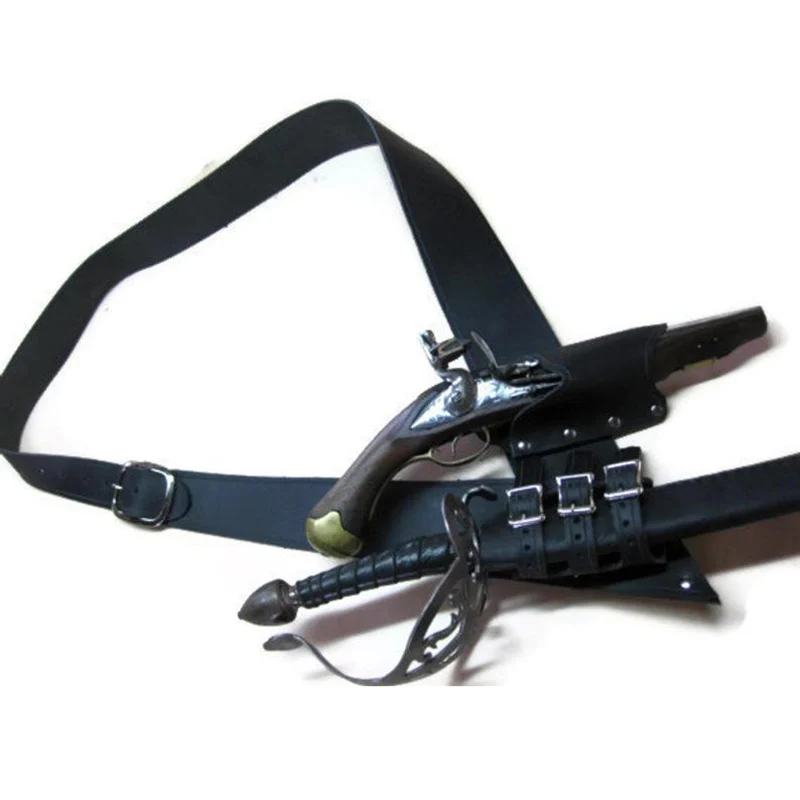 Мушкетер пиратский флинтлок меч бальдрическая кожаная кобура ножны пояс Джек