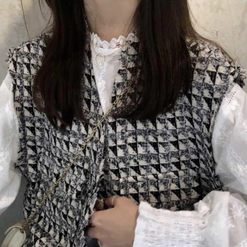 

Vests Women Elegant V-neck Students Vintage Ins Korean Style Plus Size 4XL Plaid Waistciats Pockets Classic Retro Fashion New