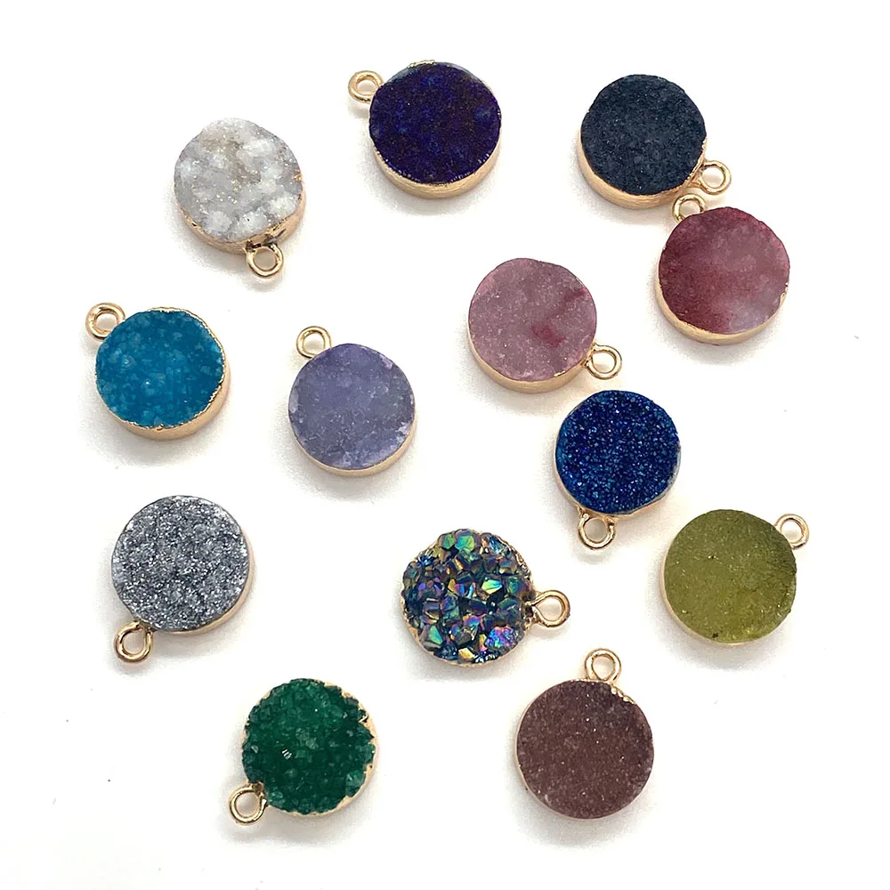 

Natural Stone Crystal Pendant Color Flat Round Pendant Used for DIY Jewelry Making Necklace Bracelet Fashion Accessories