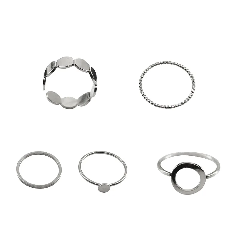 

Personality Five-piece Ring Female Simple Geometric Disc Hollow Free Size Index Finger Ring Fashion Ins Wind Jewelry Wholesale