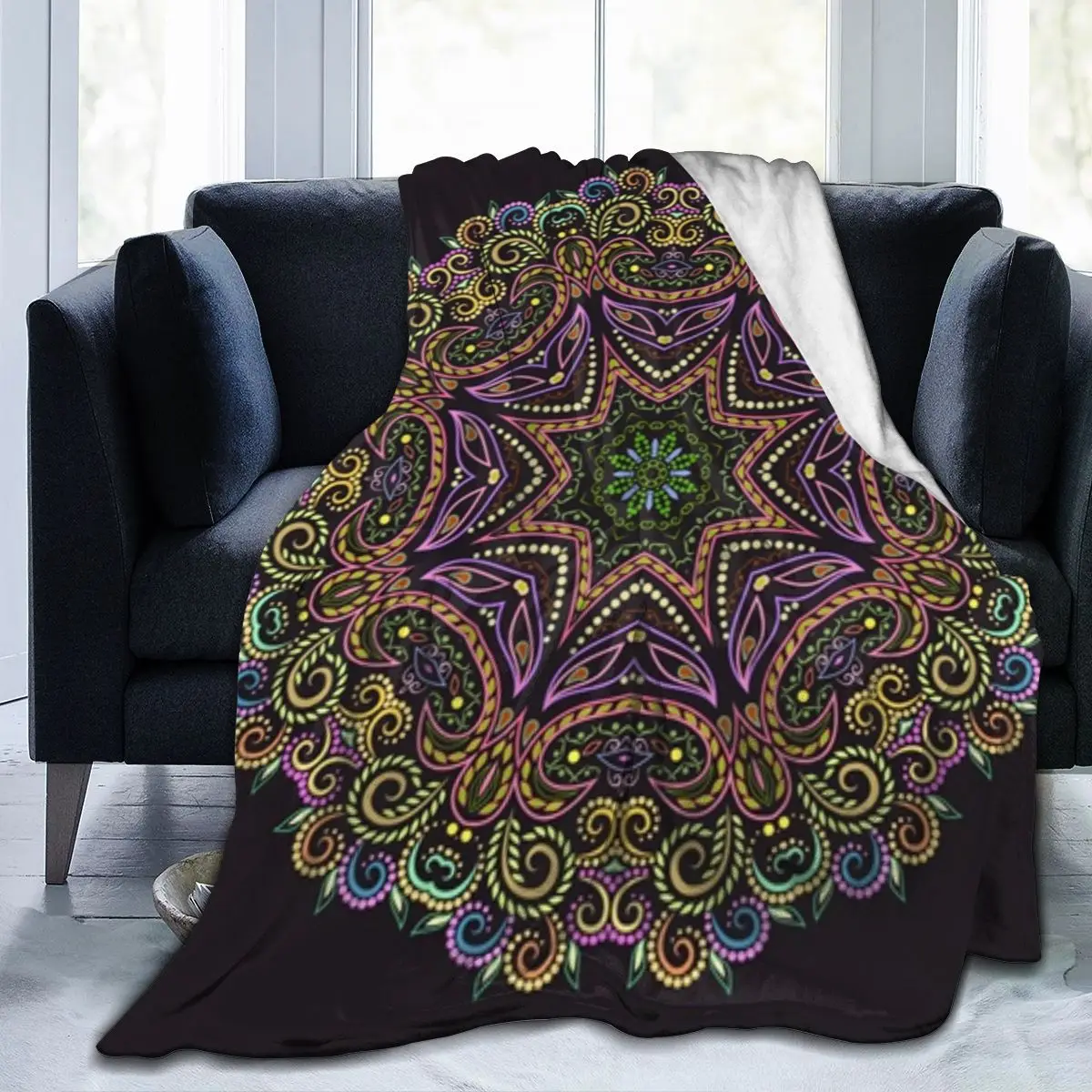 

Colorful Lotus Flower Mandala Bohemian New Age Tie Dye Soft Cozy Fleece Blanket Dropship Wholesale Family Winter Flannel Throw