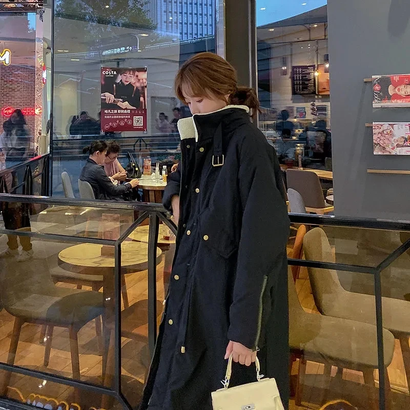 Women's Winter Jacket Thickened 2021 Female New Style Cotton Jacket Women's Knee-length Winter Loose Cotton Jacket Solid ColorC6