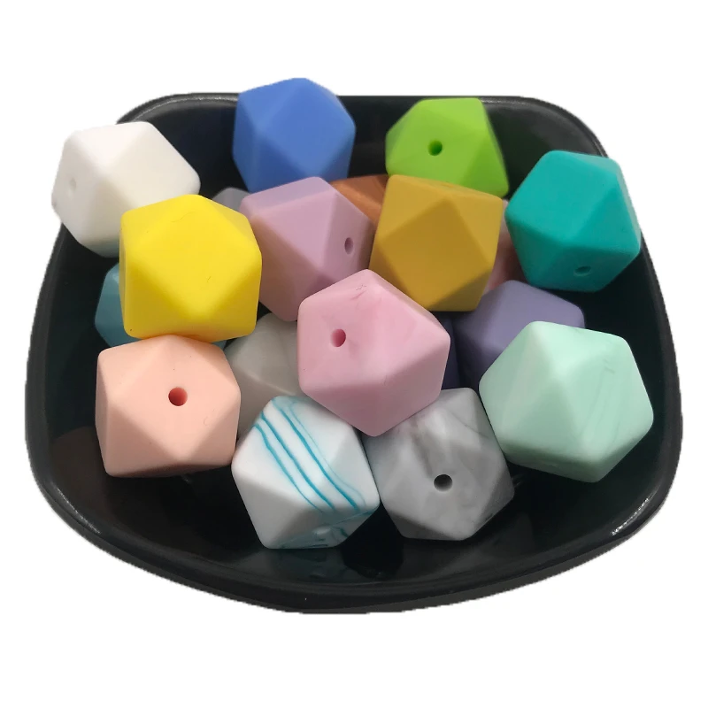 Cuentas de silicona para mordedores, 14mm, 14mm, geom&eacute;tricas/hexagonales, joyer&iacute;a para masticar, collar/pulsera, mordedor para beb&eacute;, 10 piezas-5