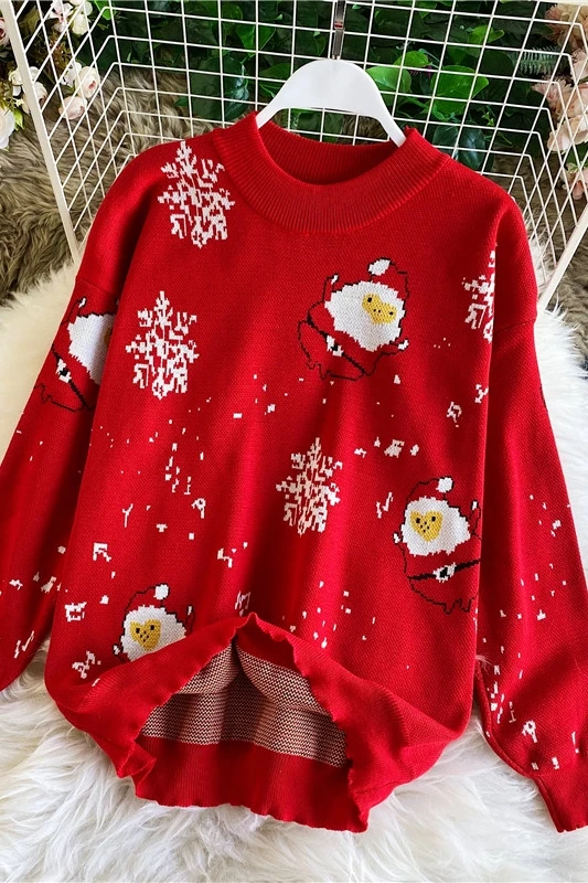 

Christmas Knitwear Autumn and Winter New Loose and Lazy Style Cartoon Pullover Sweater Big Red Birth Year Top for Women