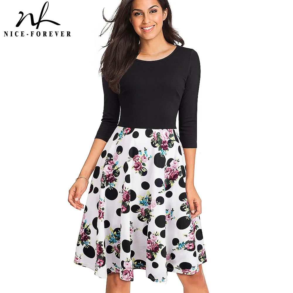 

Женское платье с цветочным принтом Nice-forever, повседневное Элегантное расклешенное платье трапециевидной формы, модель A057
