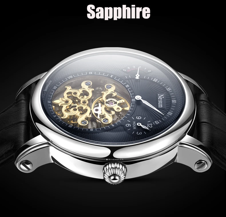 Швейцарские роскошные Брендовые Часы Nesun Hollow Tourbillon, Мужские автоматические механические часы, сапфировые водонепроницаемые часы N9081-4