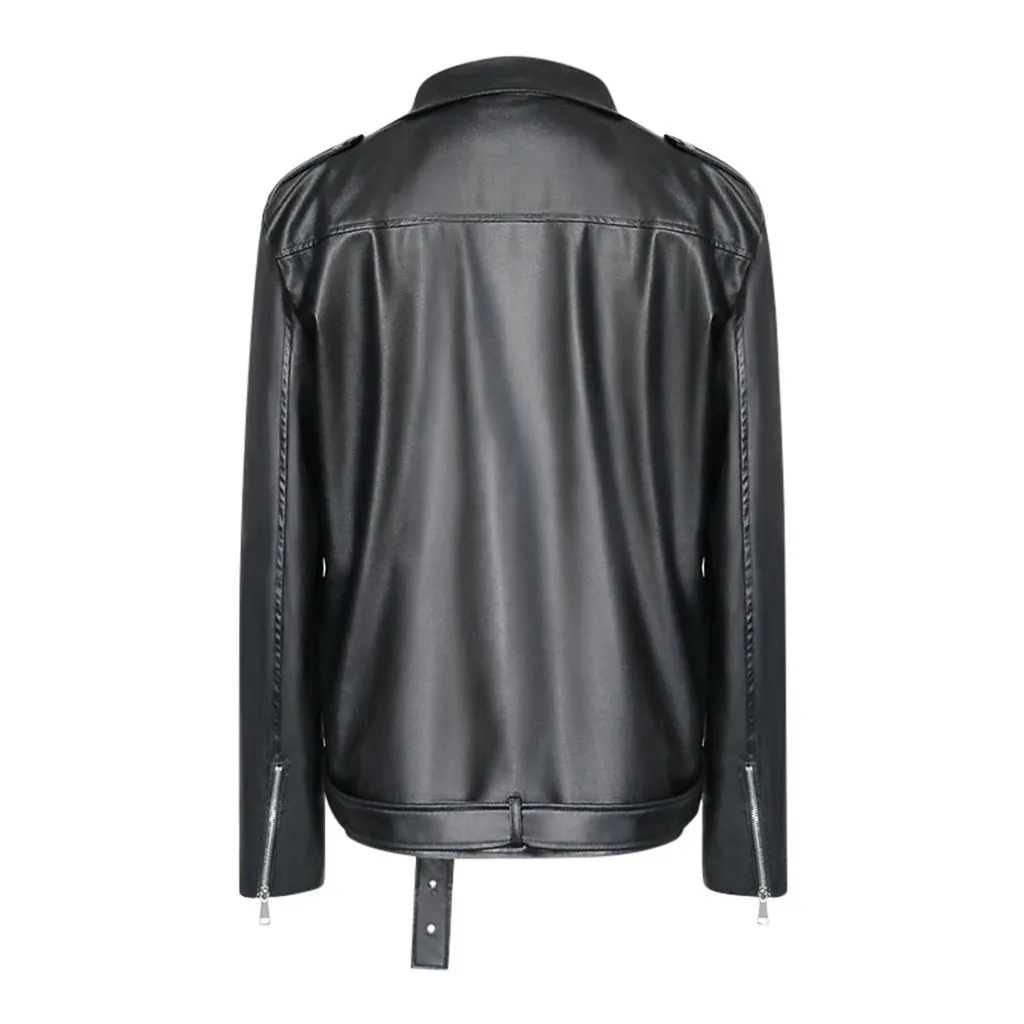 S-3XL Plus Size Men Vintage Faux Leather Jacket Biker Motorcycle Zipper Long Sleeve Punk Style Male Coat Top Outwears Red Black | Мужская