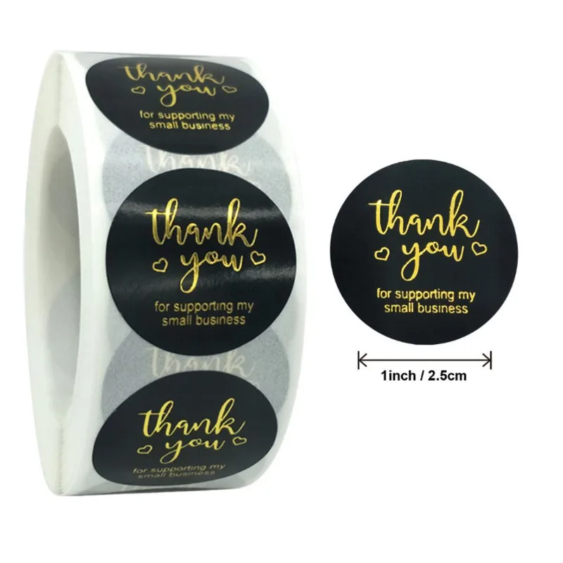 

50-500Pcs Baking Stickers Hot Gold Silver 25MM Black Thank You Gift Envelope Sealing Label Sticker