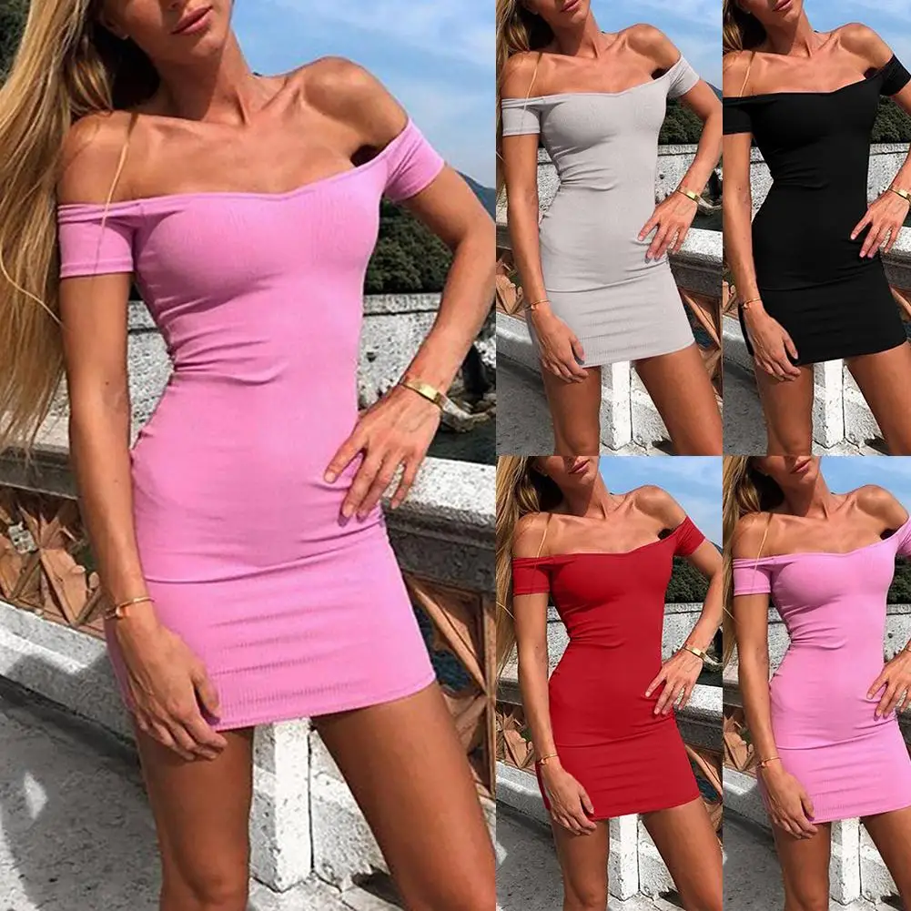 

Женские пикантные однотонные Цвет с короткими рукавами и открытыми плечами вечерние банкетные облегающее вечернее платье вечерние Клубны...