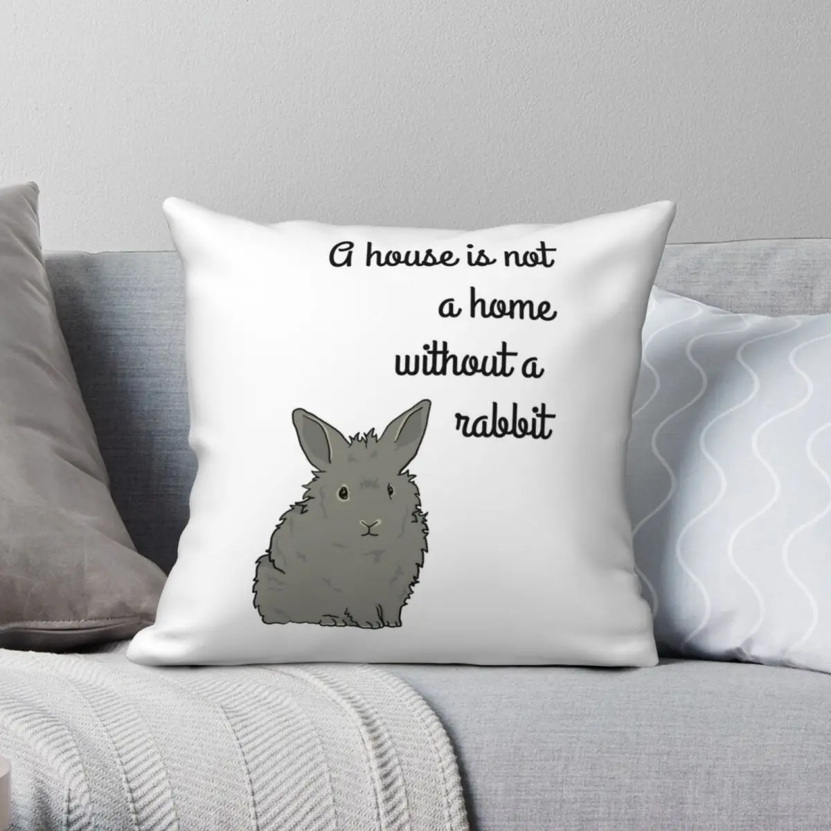 

Lionhead Rabbit Square Pillowcase Polyester Linen Velvet Creative Zip Decor Sofa Seater Cushion Case 18"