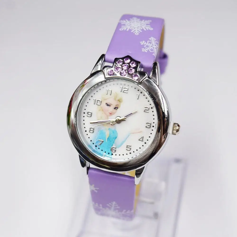 disney cartoon princess frozen pu leather hand watch cute cartoon watch girls toy watches christmas snowflake wristwatch gifts free global shipping