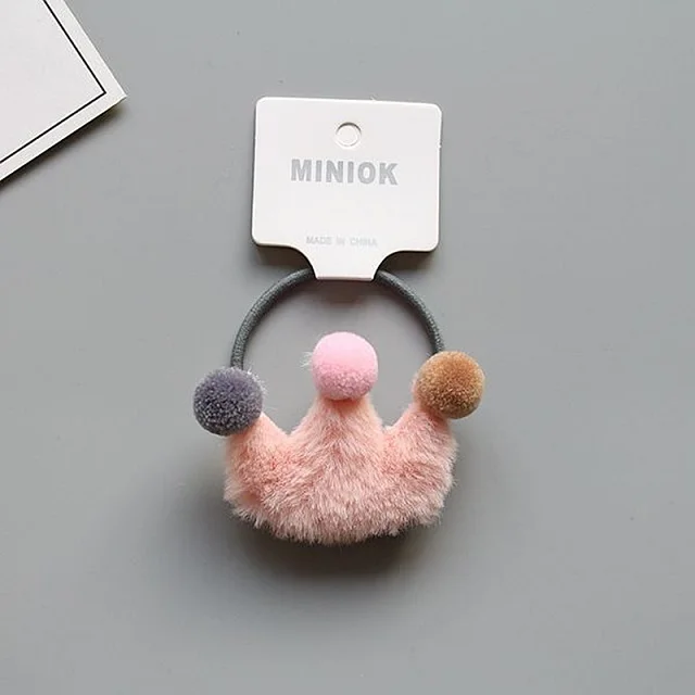 pink crown Зимняя мягкая плюшевая корона с кроликом и бантом, помпон для волос, детская эластичная веревка для волос, резинка для волос для маленьких девочек, детские украшения для волос - Цвет: pink crown